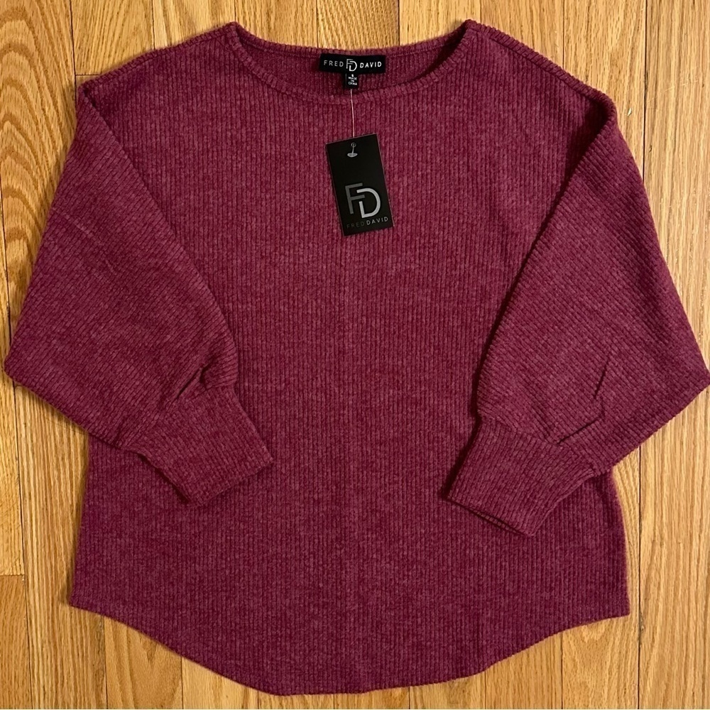 Fred David magenta soft sweater bat wing sleeve oversized ribbed S- NEW